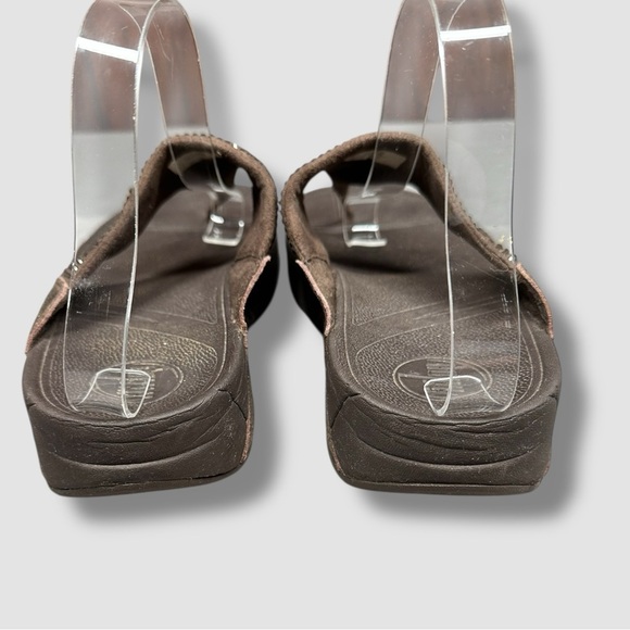 FitFlop Rokkit Leather Rhinestone Thong Sandal Size 10 Brown Thong Platform - Picture 6 of 11